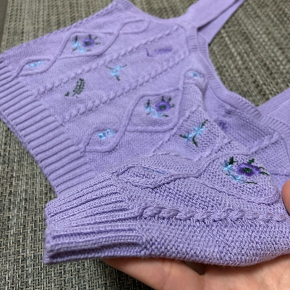 Purple Crop Top with Floral Embroidery Yesstyle - Picture 6 of 8